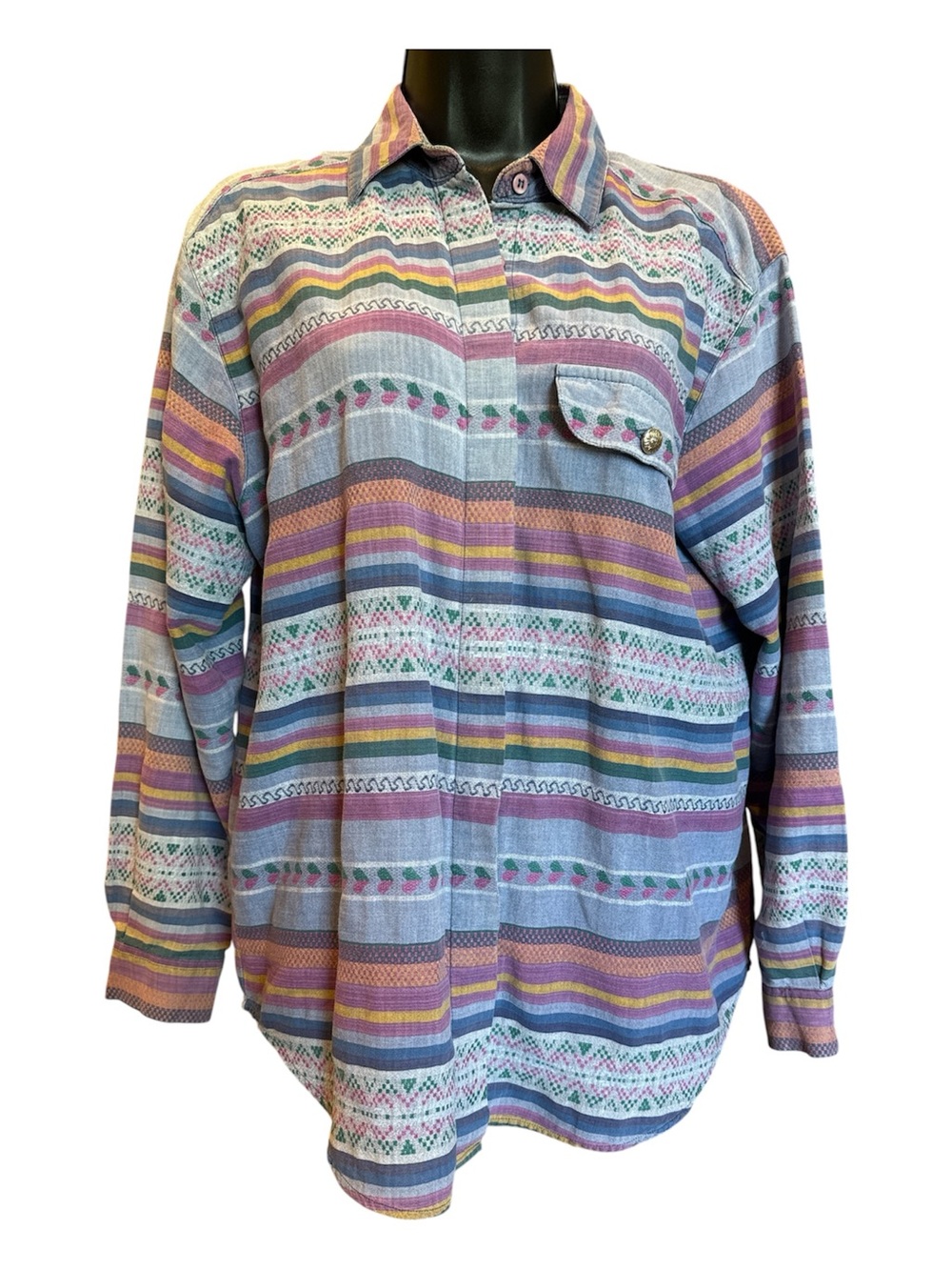 Backroad Blues Southwestern Pastel Stripe Button Up Shirt Vintage Boho